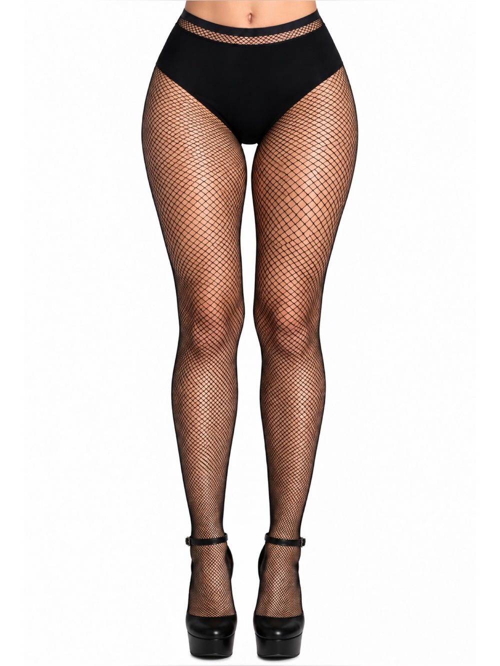 Black High Waist Micro Fishnet Tights Stretch Hosiery One Size 2-12